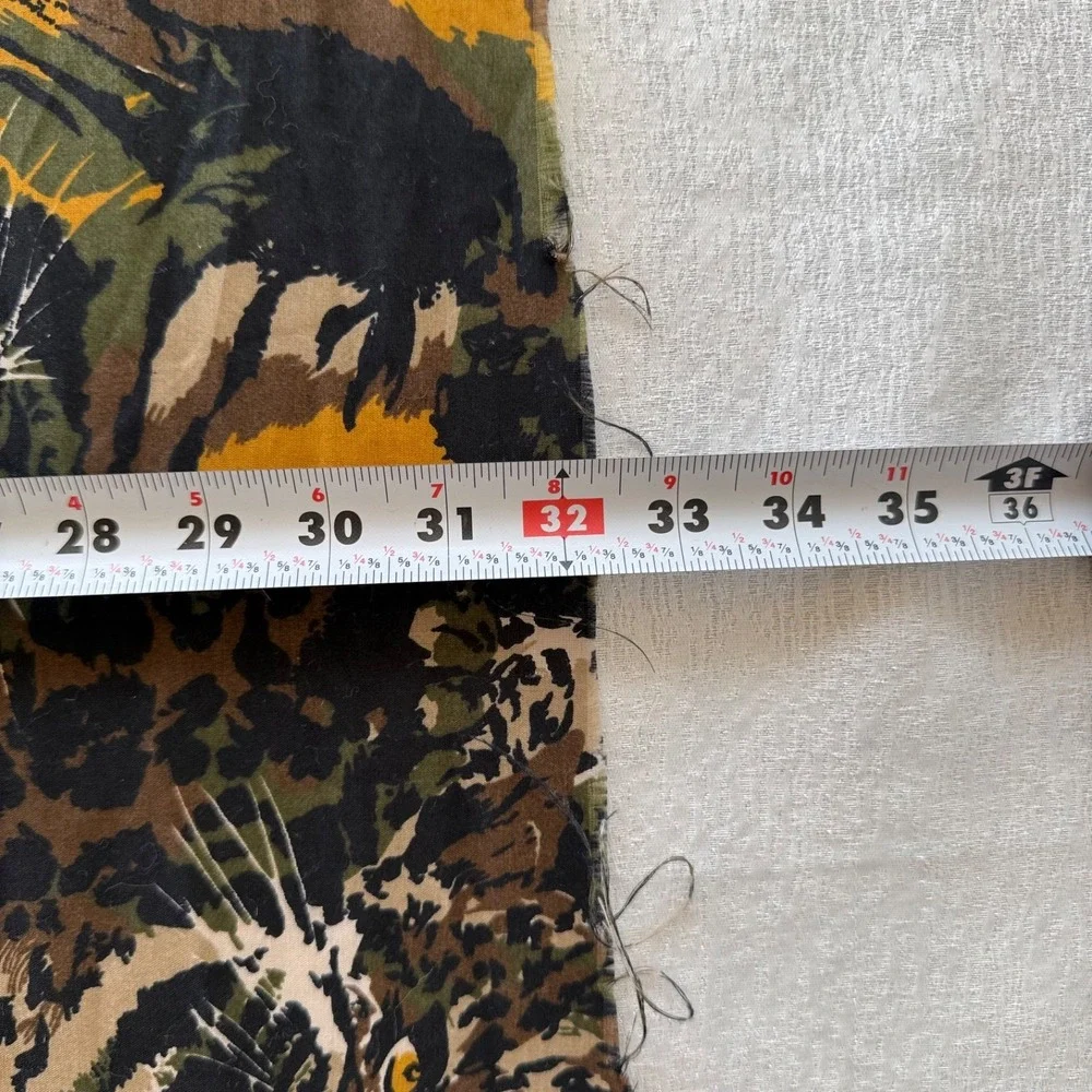 Vintage Jungle Animal Print Fabric Panel Tigers Leopards Upholstery 32x61 80's